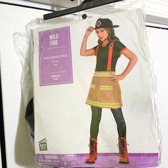 Wild Firefighter Girls Costume 4-6 Dress Helmet Hat Halloween Kid Fire Uniform - Picture 2 of 4